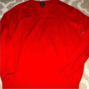 Jos. A. Bank Men's Bright Red V-Neck Sweater - 100% Cashmere, Large